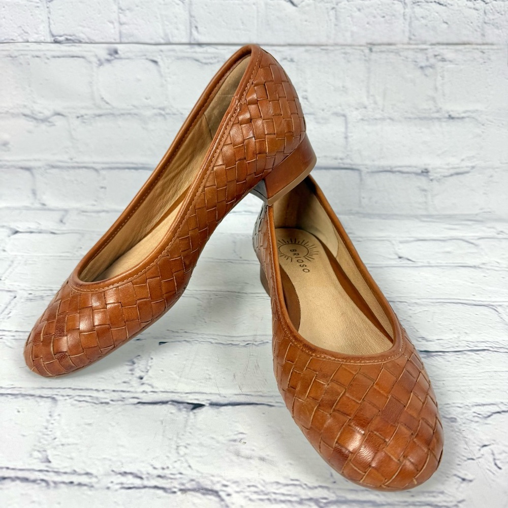 Brioso Mera Woven Leather Block Pumps intrecciato 6 Cinnamon Brown $140 - Picture 4 of 8